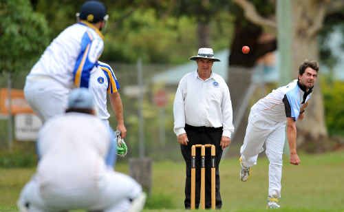 Lined up: Tigers bowler Michael Bailey in action against Sawtell at Brelsford Park. Lined up: Tigers bowler Michael Bailey in action against Sawtell at Brelsford Park.